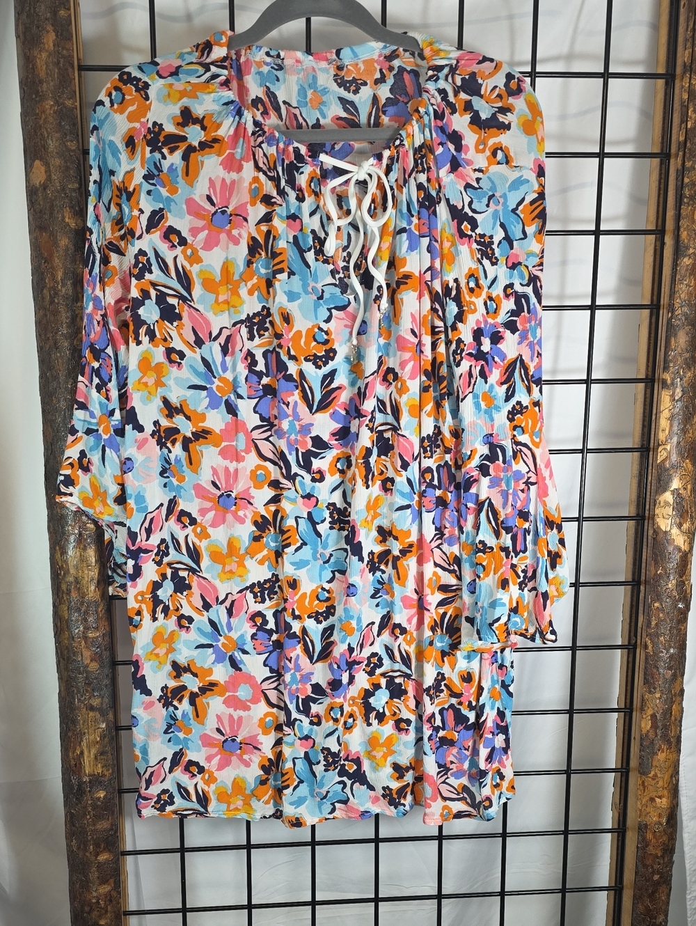 Bright Floral Tie-Neck Tunic